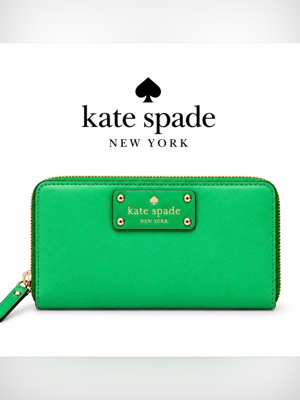 kate spade Green Leather Zip-Around Wallet EUC